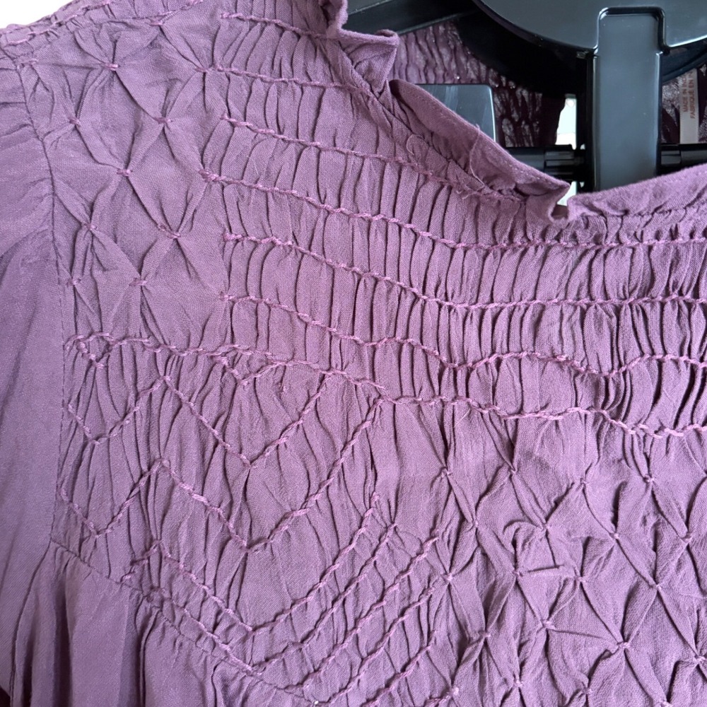 Free People Smocked In Time Boho Purple Pullover Top Long Sleeve XS - Picture 7 of 12